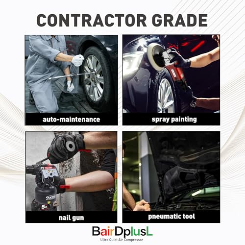 BairDplusL 8 Gallon Ultra Quiet Air Compressor 110V/60Hz 1.5HP 8.8CFM MAX 115PSI Steel Tanks Oil-Free 70dB Noise Level Light & Quiet Portable Air Compressor with Wheels, Auto Repair - size: 30L