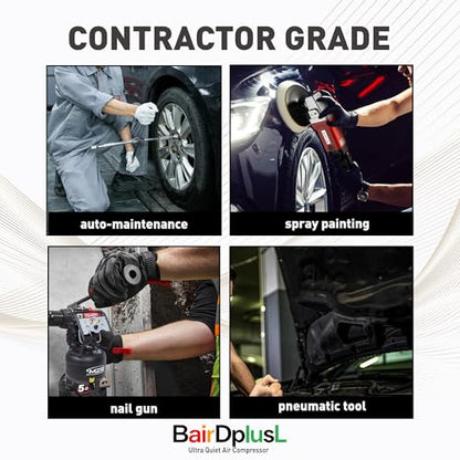BairDplusL 8 Gallon Ultra Quiet Air Compressor 110V/60Hz 1.5HP 8.8CFM MAX 115PSI Steel Tanks Oil-Free 70dB Noise Level Light & Quiet Portable Air Compressor with Wheels, Auto Repair - size: 30L