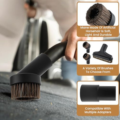 4Pcs Vacuum Attachments | 5.9 Inch Floor Brush 1-1/4 to 1-3/8 Inch Adapter, 25mm & 36mm Shop Round Dust Brushes for Standard Hose