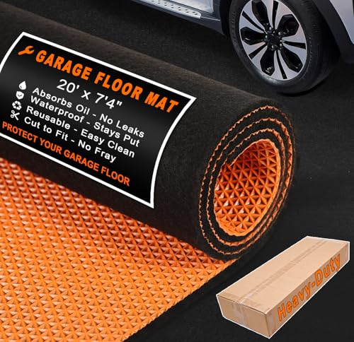 20' x 7'4" Garage Floor Mats - All-Weather Garage Floor Mats for Under Car, Absorbent Oil Spill Mat, Anti-Slip Garage Carpet, Reusable Garage Mats with Waterproof Backing, Garage Car Mat & Floor Rug - size: 7'4" x 20' (Rectangular)