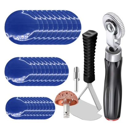 Tire Repair Patch Kit Heavy Duty, 35pcs Tire Repair Tools 42mm Tire Buffing Wheel 32/42/58mm Tire Patches with Tire Patch Roller Inner Liner Scraper for Car Motorcycle Bike Tractors Grinding