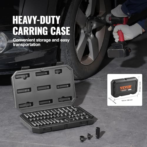 VEVOR Drive Impact Socket Set 1/4" - 48 Piece Deep & Shallow Socket Set SAE 3/16"-9/16" and Metric 4-15mm - 6 Point Cr-Mo Alloy Steel for Auto Repair - Easy-to-Read Size Markings Storage Case - style: 1/4" 48PCS CR-MO