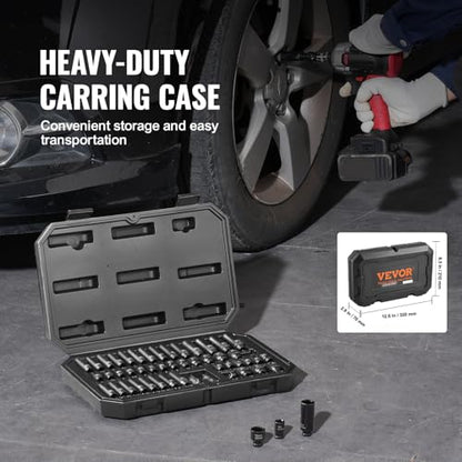 VEVOR Drive Impact Socket Set 1/4" - 48 Piece Deep & Shallow Socket Set SAE 3/16"-9/16" and Metric 4-15mm - 6 Point Cr-Mo Alloy Steel for Auto Repair - Easy-to-Read Size Markings Storage Case - style: 1/4" 48PCS CR-MO
