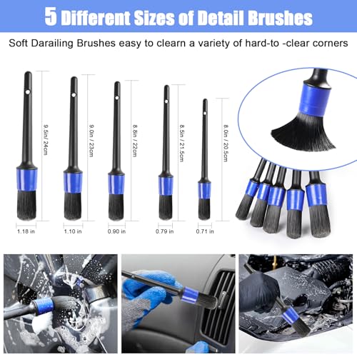 anngrowy 62" Microfiber Car Wash Brush with Long Handle, Car Washing Blue Set Mitt, Sponge, Car Cleaning Supplies Kit, Duster, Car Brush Accessories - color: Blue Set