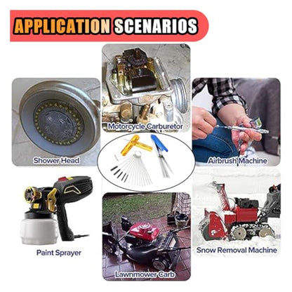 JOYCOURT Carburetor Torch Tips Jet Remove Cleaner, Airbrush Cleaning Kit, 13 Cleaning Set+1 Sharp Pick+5 Nylon Brushes+10 Cleaning Rods +1 Throttle Wrench for Motorcycle Moped Welder Carb Cleaner - size: 1 Set with Sharp Pick