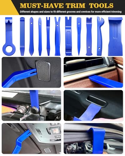 Poraxy Trim Removal Tool, 120Pcs Car Panel Door Audio Removal Tool Kit, Auto Clip Pliers Fastener Remover Pry Tool Set with Storage Bag - color: Blue