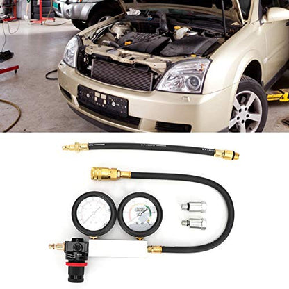 Cylinder Leakage Detector with Dual Pressure Gauges – Engine Compression Leakdown Tester Kit for Piston, Valve & Head Gasket Diagnosis, Includes Threaded Test Plugs for 14mm, 18mm, and Sizes