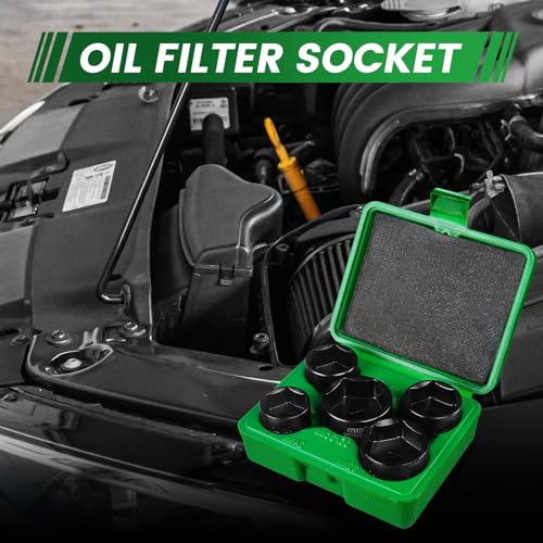 Steel Vision 5-Piece 3/8" Drive Low Profile Oil Filter & Oil Canister Socket Set, Metric 24mm, 27mm, 29mm, 32mm, 36mm, Chrome Vanadium Steel, 6-Point Design, Laser-Etched Markings (Upgraded Style)