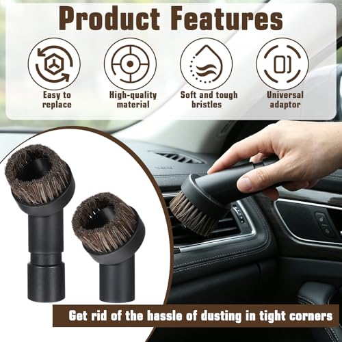Horse Hair Brush Vacuum Attachment Set 3PCS, Round Dusting Brush for 1.25 Inch Hose, Soft Bristle Vacuum Attachments for Carpet Upholstery Cleaning, Canister Stick Vacuums Accessories