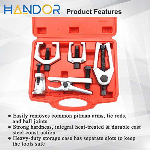 Handor Ball Joint Separator, 5-in-1 Mechanic Tools, Pitman Arm Puller, Tie Rod End Removal Tool Set for Front End Service, Splitter Removal Kit