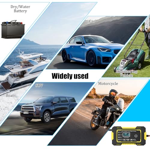 Car Battery Charger, 12V 6A Smart Fully Trickle Vehicle Battery Charger & Desulfator with Temperature Compensation, Portable Automotive Power Maintainer, Universal Fit (Yellow) - color: Yellow