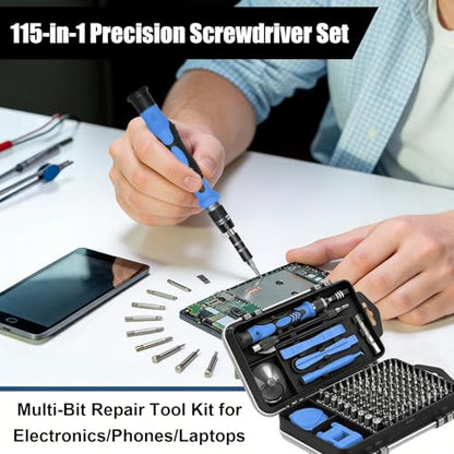 115-in-1 Precision Screwdriver Sets, Multiple Repair Tool Kit with Cluch Head and Bits Non Slip Handle and Tweezers for Electronics, Watch, Glasses, Automotive Maintenance, Blue - color: Blue