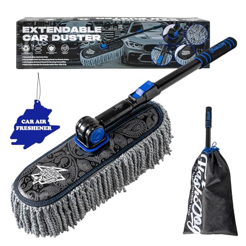 Flash Dog Microfiber Car Duster Exterior - Scratch Free | Waterless Cleaning Brush for Cars/SUV/Truck Roofs, Windshields | Telescopic Aluminum Alloy Handle - color: Gray