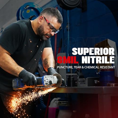 GRIPXX Herkules Grip Heavy Duty 8Mil Black Nitrile Gloves,3D Raised Diamond Texture-Latex & Powder-Free Industrial, Mechanic - size: Large