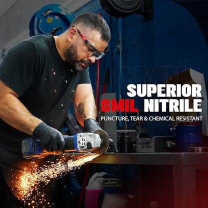 GRIPXX Herkules Grip Heavy Duty 8Mil Black Nitrile Gloves,3D Raised Diamond Texture-Latex & Powder-Free Industrial, Mechanic - size: XX-Large