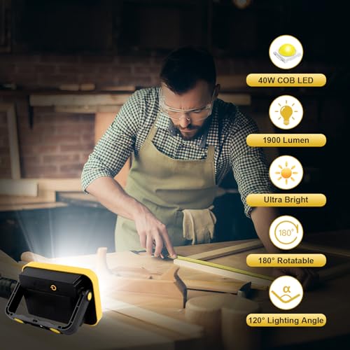 AUMIO 2-Pack Rechargeable LED Work Light, Portable Flood Light with 5 Modes | 3000LM Brightness | USB-C Rechargeable | Foldable Stand | Wide Floodlight Beam | Ideal for Garage & Camping - color: COB 2-Pack