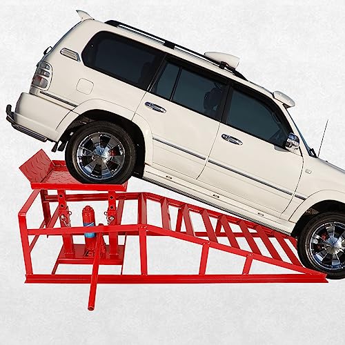 2 Pack Hydraulic Car Ramps 5T 10000lbs Low Profile Car Lift Service Ramps Truck Trailer Garage,Height Hydraulic Vehicle Ramps (Red) - color: Red, size: 2 Pack