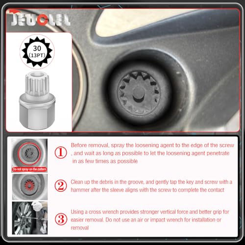 30/13PT Wheel Locking Nut Key for BMW, Anti-Theft Lug Nut Removal | Wheel Lock Nut Socket Adapter, Anti-Theft Screw Remover, Hand Repair Tool, Tyre Fitting, garage - size: 30/13Pt Key