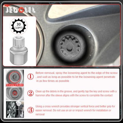30/13PT Wheel Locking Nut Key for BMW, Anti-Theft Lug Nut Removal | Wheel Lock Nut Socket Adapter, Anti-Theft Screw Remover, Hand Repair Tool, Tyre Fitting, garage - size: 30/13Pt Key