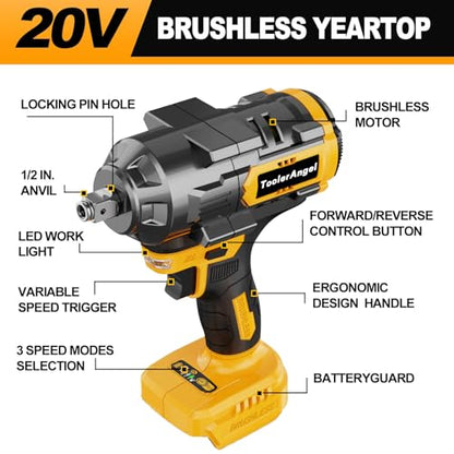 1600Nm Impact Wrench, 1/2" 1180ft-lbs Cordless Impact Gun with 1 x 8.0Ah Battery, 21V High Torque Power Impact Driver with 6 Sockets， Pistola Llave De Impacto for Truck RV Car Heavy Construction