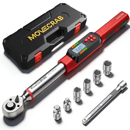 3/8" Digital Torque Wrench Set, 5-99.6 Ft.lb, ±2% Accuracy, 8pcs | Electronic Torque Wrench with LED & Buzzer Alerts, 4 Sockets, Extension Bar & Adapters for Automotive, Motorcycle, Bicycle - size: 3/8" 5-99.6Ft.lb/6.8-135N.m