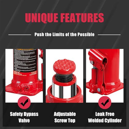 Big Red 20 Ton (40,000 lb) Low Profile Hydraulic Bottle Jack with Carrying Case，Red