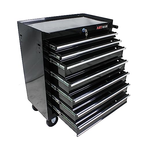 Rolling Tool Chest with 7-Drawer Tool Box with Wheels Multifunctional Tool Cart Mechanic Tool Storage Cabinet for Garage, Warehouse, Workshop, Repair Shop (Black) - color: Black