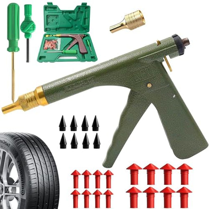 Tire Repair Gun Kit with 16 Mushroom Plugs and Tire Patches | Mushroom Repair Units for Tubeless Tire Puncture and Patch Applications