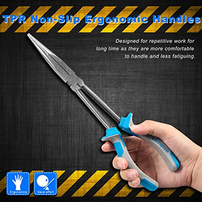 SPEEDWOX Long Reach Needle Nose Pliers 11 Inches, Extra Extended Fine Pliers for Mechanics, Technicians, Contractors - Non-slip TRP Handle, Serrated Jaws - style: Needle Nose Pliers