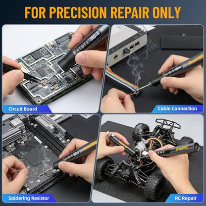 GRENPRO Cordless Soldering Iron Kit, 7 Seconds Fast Heating (300F-1020F), Auto Sleep, 3 Precision Soldering Tips (C210), 360 Swivel Stand, Digital Display, LED Light for Precision Repair
