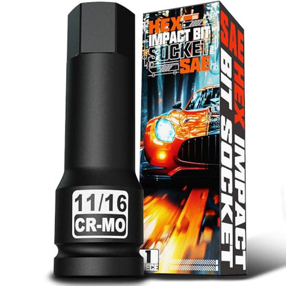 1/2" Drive H11/16-Inch Impact Hex Bit Socket, SAE Allen Bit Socket, Cr-Mo Steel, Removing Loosening Hexagon Bolts - size: 1/2" H11/16 Deep