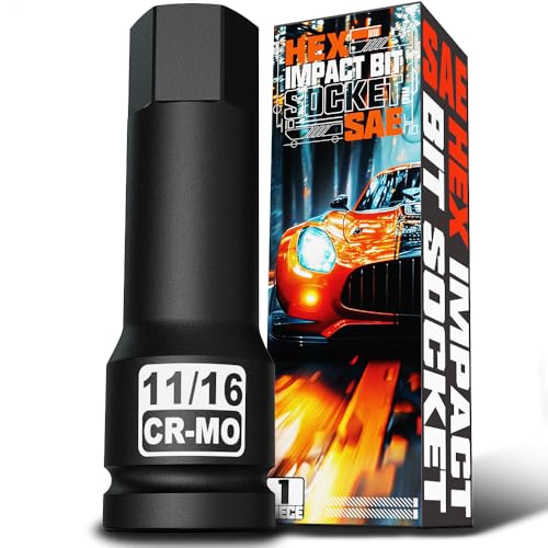 1/2" Drive H11/16-Inch Impact Hex Bit Socket, SAE Allen Bit Socket, Cr-Mo Steel, Removing Loosening Hexagon Bolts - size: 1/2" H11/16 Deep