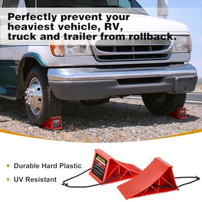 PAHTTO Wheel Chocks, 4Pack Heavy Duty Wheel Chocks with Rope for Easy Removal, Durable, Non-Slip, Hard Plastic Wheel Chocks for, RV, Camper, Effective in Keeping Your Vehicle in Place, Red - color: Red