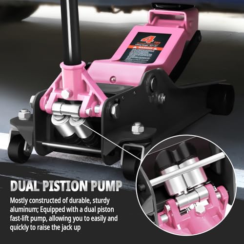 PM PERFORMOTOR Low Profile Hydraulic Trolley Service/Floor Jack, 4 Ton (8000 lbs) Capacity, Lifting Range 4.5"-20", Pink, PM-TOL-FJ40-PK - color: Pink