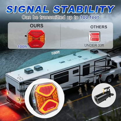 Agrieyes Wireless Trailer Lights Magnetic, Rechargeable LED Tow Light with Warning Mode, Portable USB-C Tail Light Kit for Truck RV Camper Boat Caravan Turn Signal Brake Stop Running, IP67 Waterproof - color: Amber red