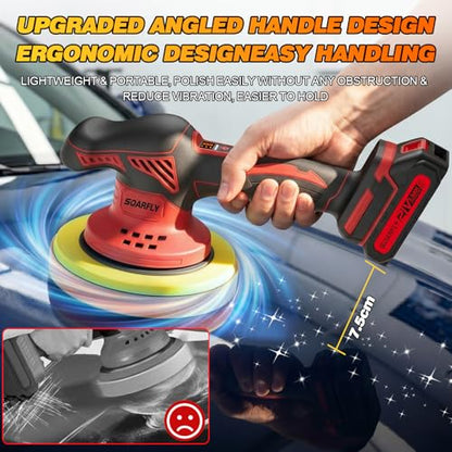 Cordless Car Buffer Polisher kit [8-Speed 6000 RPM, Dual Action (DA) Random Orbital, 2x 21V 2000mAh Batteries & LED Display & 16 PCS Attachments] Easy to use for Scratch Removal, Polishing & Waxing