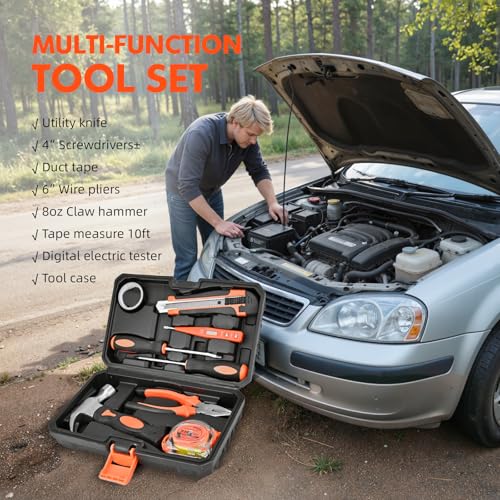 Car Emergency Kit with Portable Air Compressor, First Aid Kit, Jumper Cables, Roadside Safety Emergency Tool Kit for Women, Men, Teen