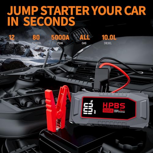 Car Jump Starter - 5000A Peak Jump Starter Battery Pack with DC for Up to All Gas and 10.0 L Diesel Engines, 12V Portable Battery Jump Starter with 3.0" LCD Display - color: Gray