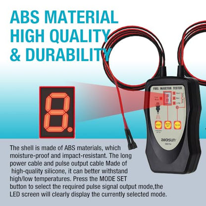allsun Fuel Injector Tester & Cleaner 4 Pulse Mode Diagnostic Tool with Mode-Lock, Universal 12V Autom Injector Tester Kit, LED Indicator Quick Test Stuck/Leaking/Burnt Injectors for Gasoline Only