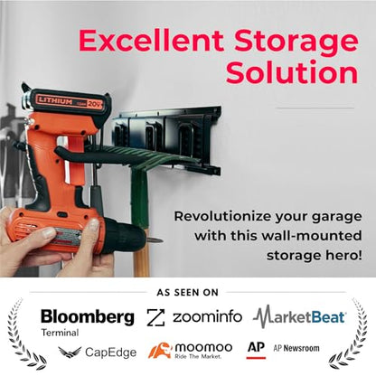 TIDYME Garage Tool Organizer Wall Mount - 48 inches - Sturdy Storage Rack with Adjustable Hooks, Anti-Rust - Easy Installation, 300lbs Capacity - Garden Tool Organizer (03 Racks & 06 Hooks) - size: 48" Carbon Steel with 3 Racks & 6 Hooks