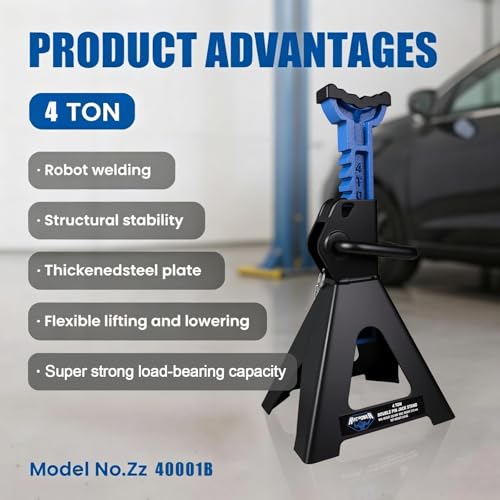 ANTPOWER Jack Stands 4 Ton (8,000 LBs) Heavy Duty Car Jacks Stand, 13.11"-20.28" Adjustable Height with Rubber Pad Double Locking for Lifting Automotive Small SUV, Pickup 1 Pair(4T) - style: 4T Double Pin Locking with Rubber Pads