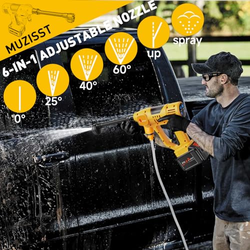 Cordless Car Washer, Portable Cleaning Tool with 6-in-1 Nozzle, 10-Speed Adjustment, Battery Level Display, Self-Priming System for Car, Garden, Patio & Floor Cleaning