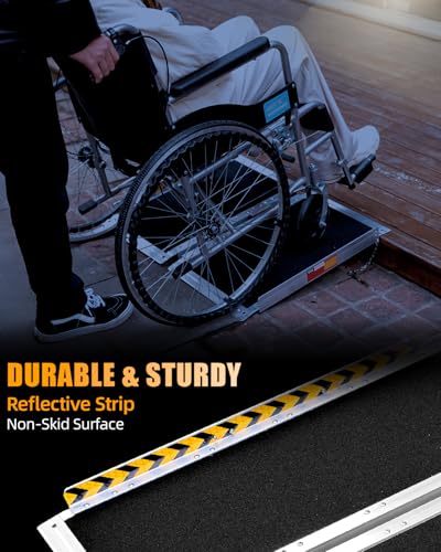 VNN Portable Wheelchair Ramp 2FT, Non-Slip Aluminum Ramps for Wheelchairs for Home, Handicap Wheelchair Ramps for Home Steps, Aluminum Loading Dock Plates - size: 2FT (Usable height 2-6 inch)