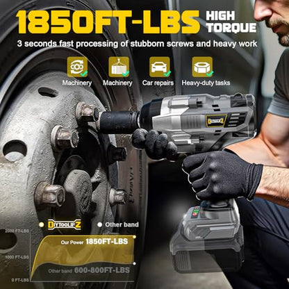 DIYtoolifz 3/4" Cordless Impact Wrench Compatible with Dewalt 20V Battery: 1850FT-LBS(2500N.m) High Torque Impact Driver, Auto-Stop Reverse, 4-Speed Heavy Duty Impact for Car/Truck/Mower(Bare Tool) - size: 3/4 inch, style: Compatible with Dewalt 20V Batte