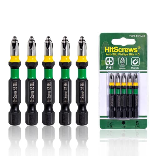 2" Anti-Slip Phillips Screwdriver Bits #1,Laser Tech 360° Ph1 Magnetic Phillips Bit Set,Taiwan S2 Steel Non Slip Bits, CNC Tip & Impact Torsion Zone for Small Electronics & Fine Woodworking | 5 Pack - color: Phillips #1, size: 2 inch