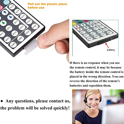44 Key RGB LED Strip Lights IR Remote Controller with Wireless Rectifier Control Box and DC 12V 3A Power Supply Plug Adapter for 2835 3528 5050 LED Strip Lights Flexible Tape Lighting