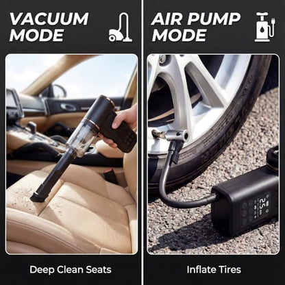 5-in-1 Cordless Car Vacuum and Tire Inflator, 150 PSI Air Compressor | Auto Shut-Off, Blower, LED Light, Portable, Cordless