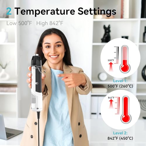 DELI Mini Heat Gun, 350W Dual Temp 500℉/842℉ (260℃/450℃) with Reflector & Extra Nozzles, 6 FT Cable, Overload Protection – for Crafting, Vinyl Wrap, Epoxy, Resin, Shrink Tubing - color: White