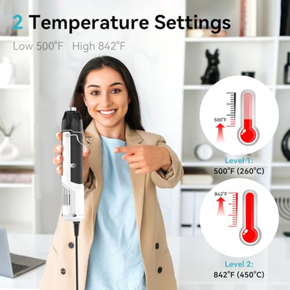 DELI Mini Heat Gun, 350W Dual Temp 500℉/842℉ (260℃/450℃) with Reflector & Extra Nozzles, 6 FT Cable, Overload Protection – for Crafting, Vinyl Wrap, Epoxy, Resin, Shrink Tubing - color: White