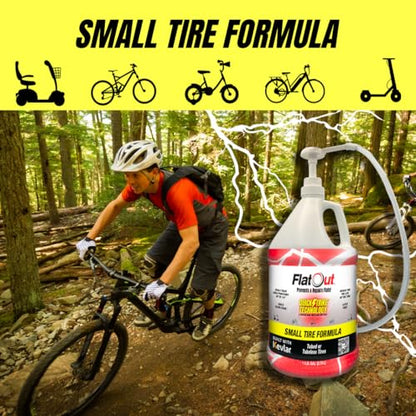 QuickStrike Tire Sealant - Small Tire/Bicycle Formula - NEW Formula - Prevents Flat Tires - Seals Leaks - Contains Kevlar - Tubeless Tire Sealant - 1 Gallon + Tool - size: 128 Fl Oz + Tool